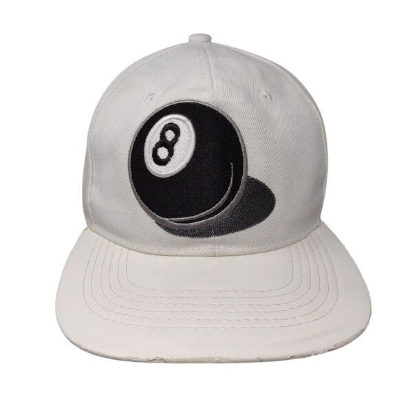 8 Ball Snapback Hat White One Size Adjustable Embroidered 6 Panel Joy Cap - Picture 1 of 8